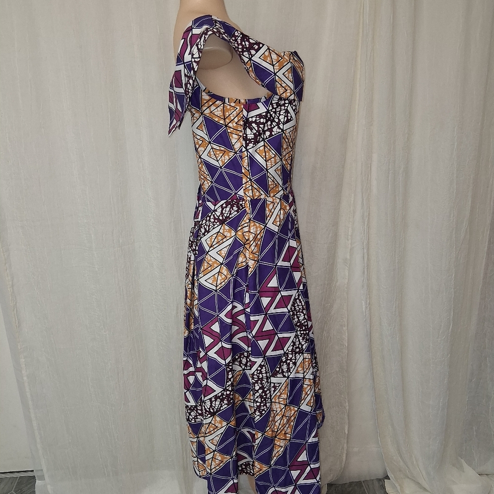 NIARA New Woman Size 12/36 Elegant High-Low Geometric Dress in Purple and Gold - Picture 10 of 17